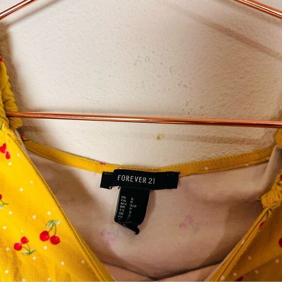 EUC Forever 21 Yellow Cherry Print Bodysuit Small - Picture 3 of 6